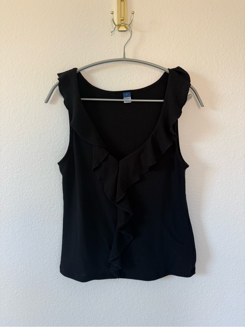 Old Navy Black Ruffle V-Neck Tank Top